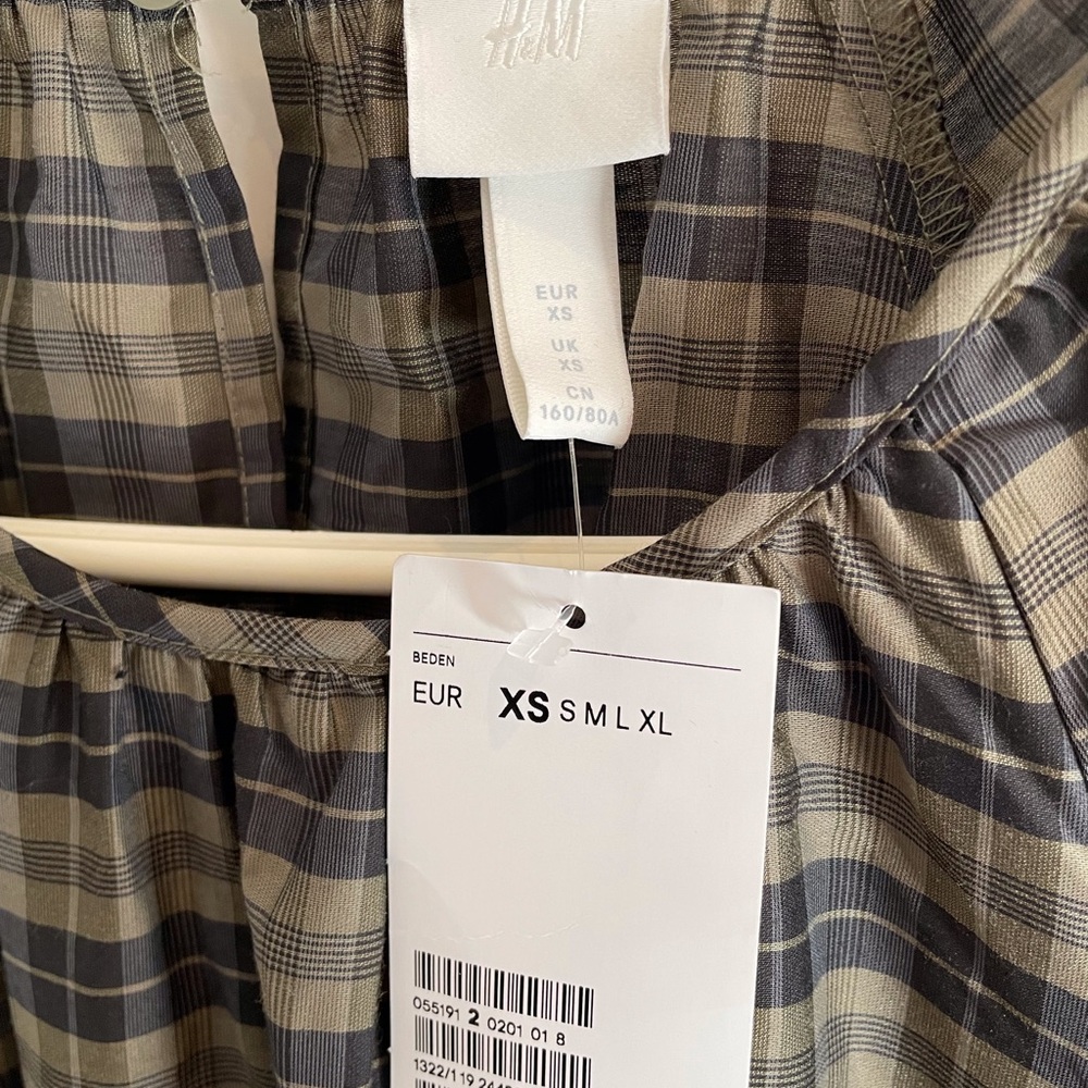 NWT H&M model-blend dress khaki green plaid - Picture 8 of 16